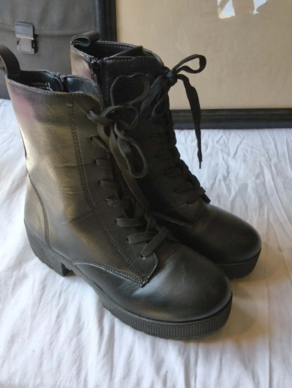 Black Lace-Up Platform Ankle Boots - Women 10